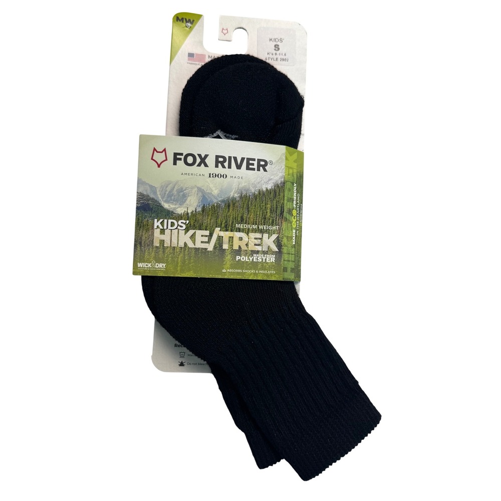 Fox River Kids Hike Trek Medium Weight Crew Socks Black Style 2902 Size Small